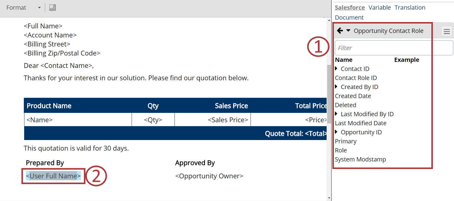 Documill Dynamo simple Salesforce data mapping numbered